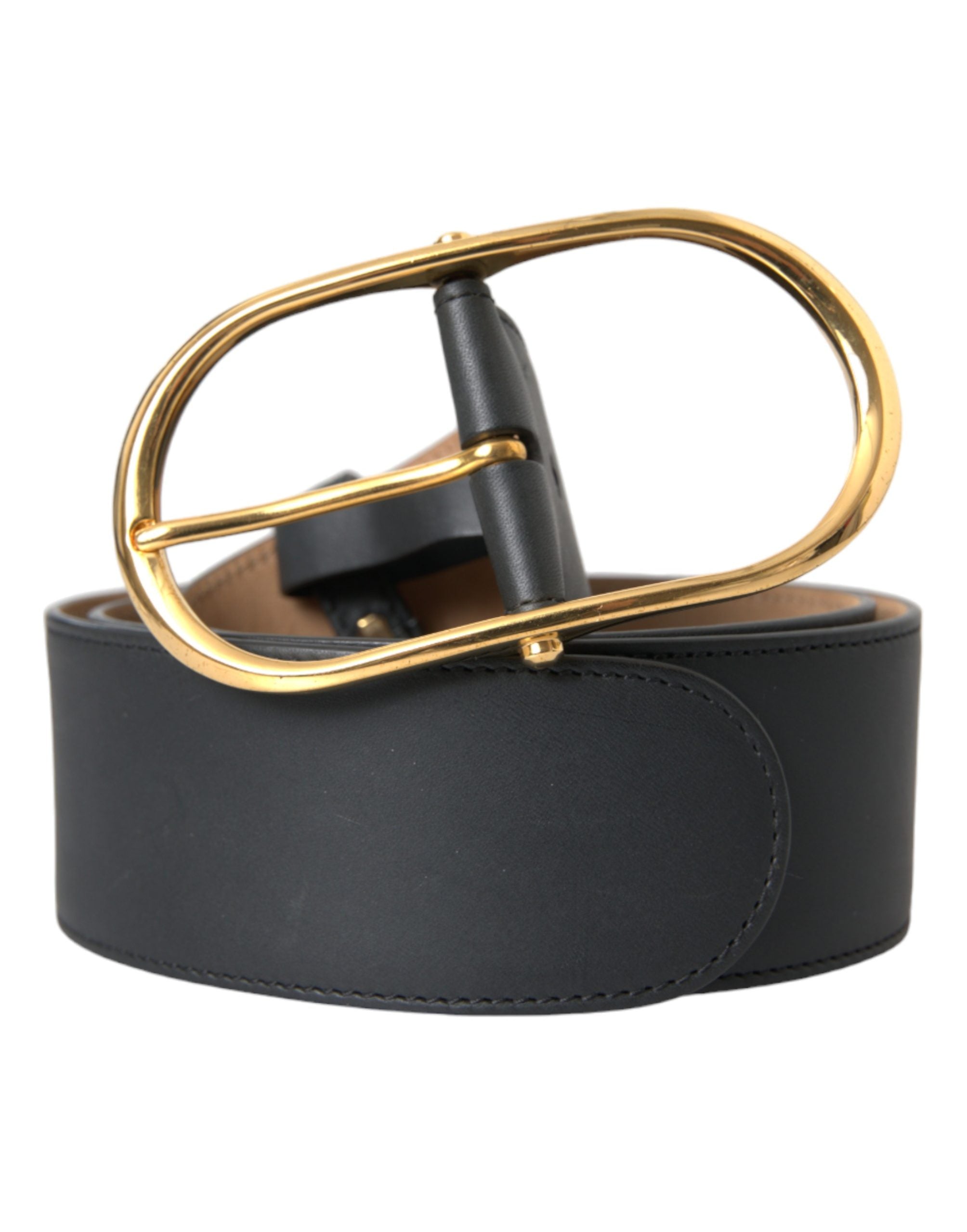 Dolce & Gabbana Black Leather Classic Metal Oval Buckle Belt for Men