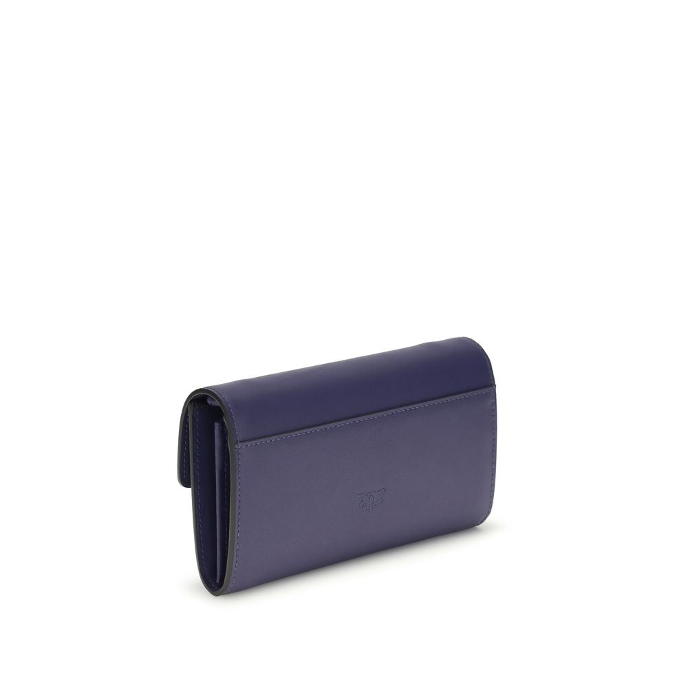 PINKO Blue Calf Leather Bos Taurus Wallet for Women