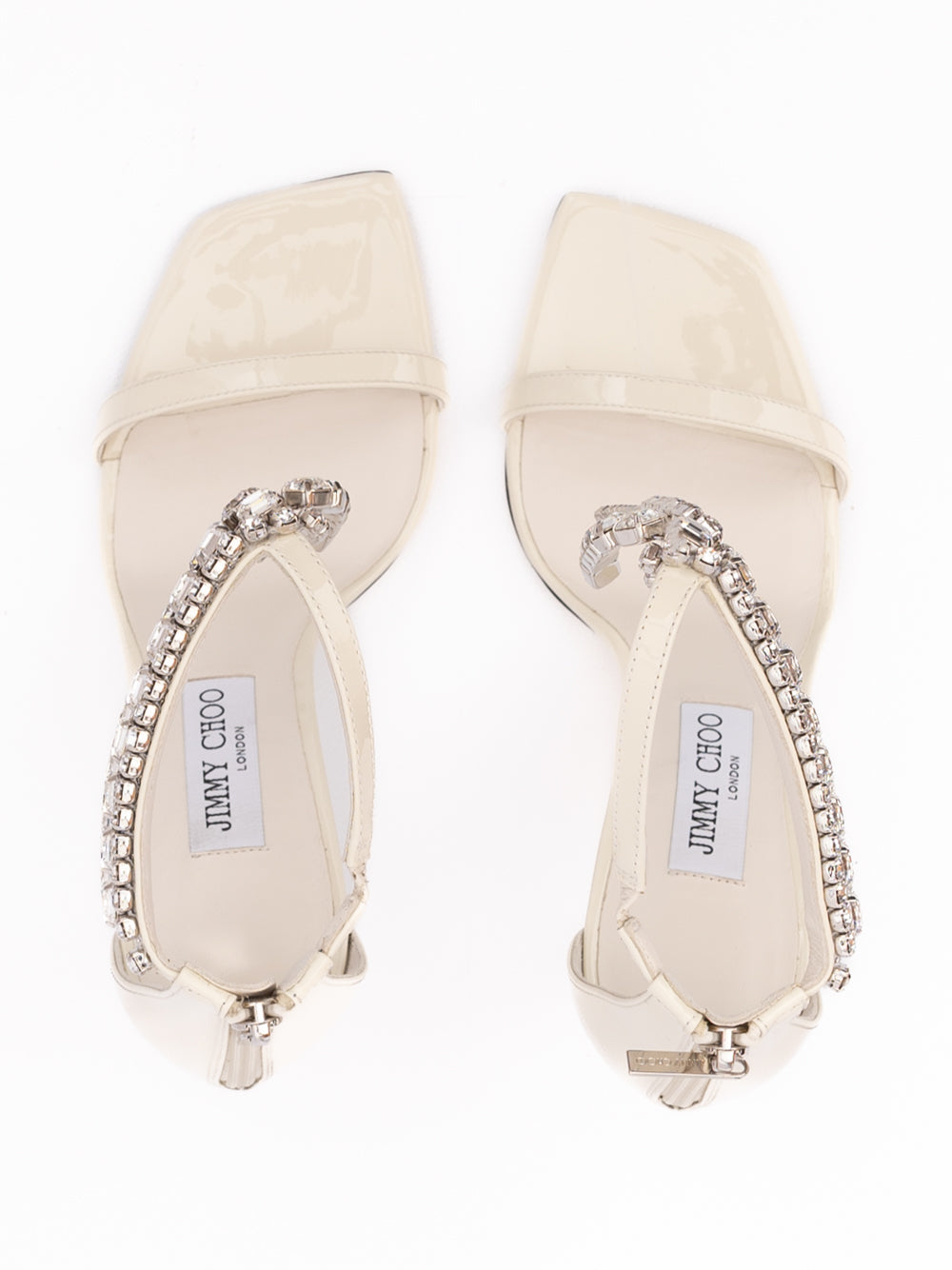 Jimmy Choo White Patent Leather Verity 100 Sandals - Zachava
