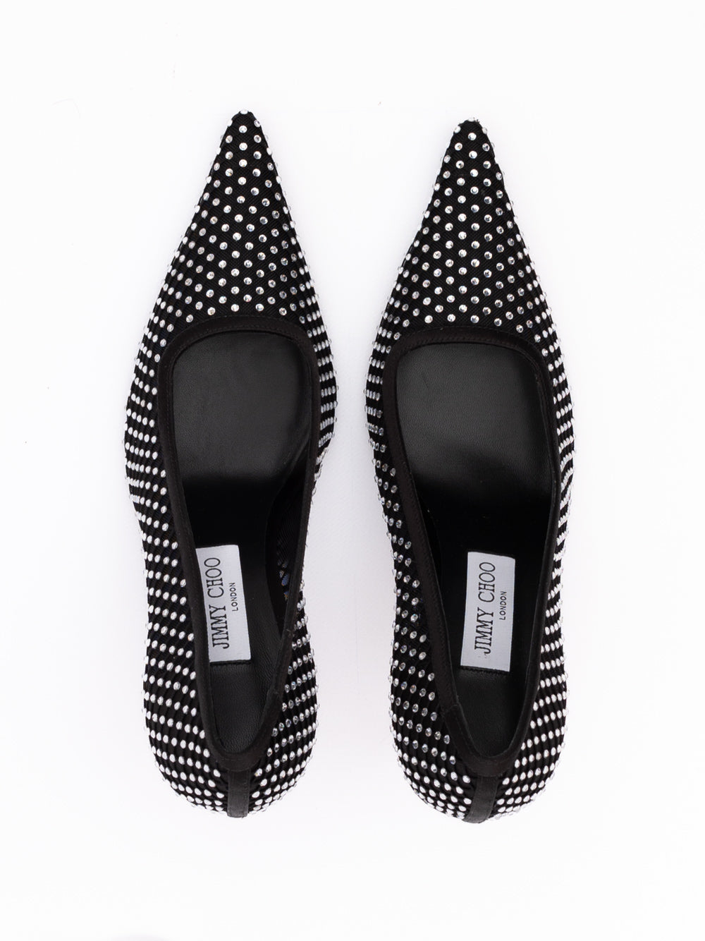 Jimmy Choo Black Mesh Satin Crystal Ixia 95 Pumps - Zachava