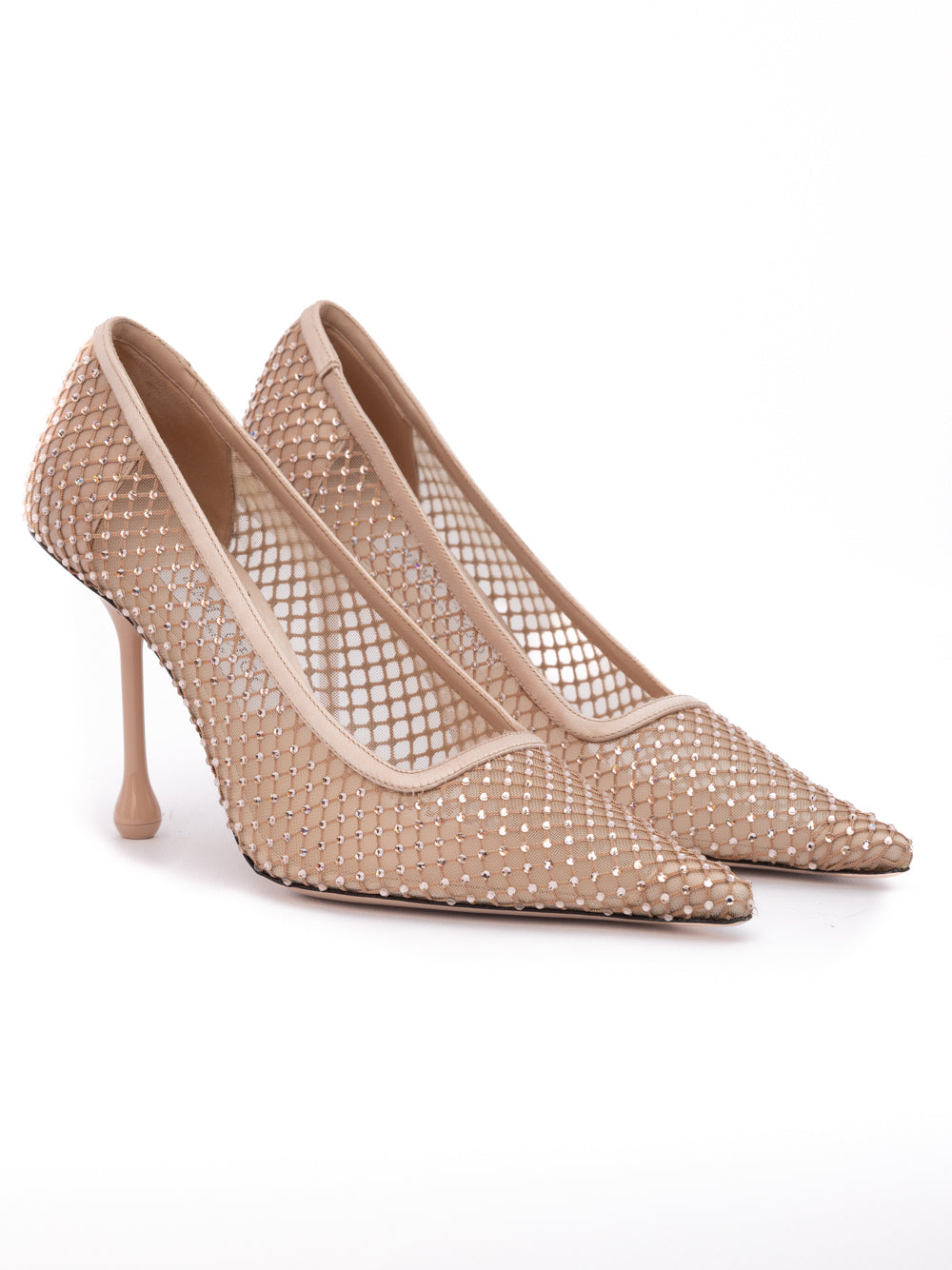 Jimmy Choo Powder Pink Mesh Satin Crystal Ixia 95 Pumps - Zachava