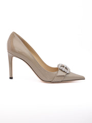 Jimmy Choo Taupe Grey Patent Leather Chery 85 Pumps - Zachava