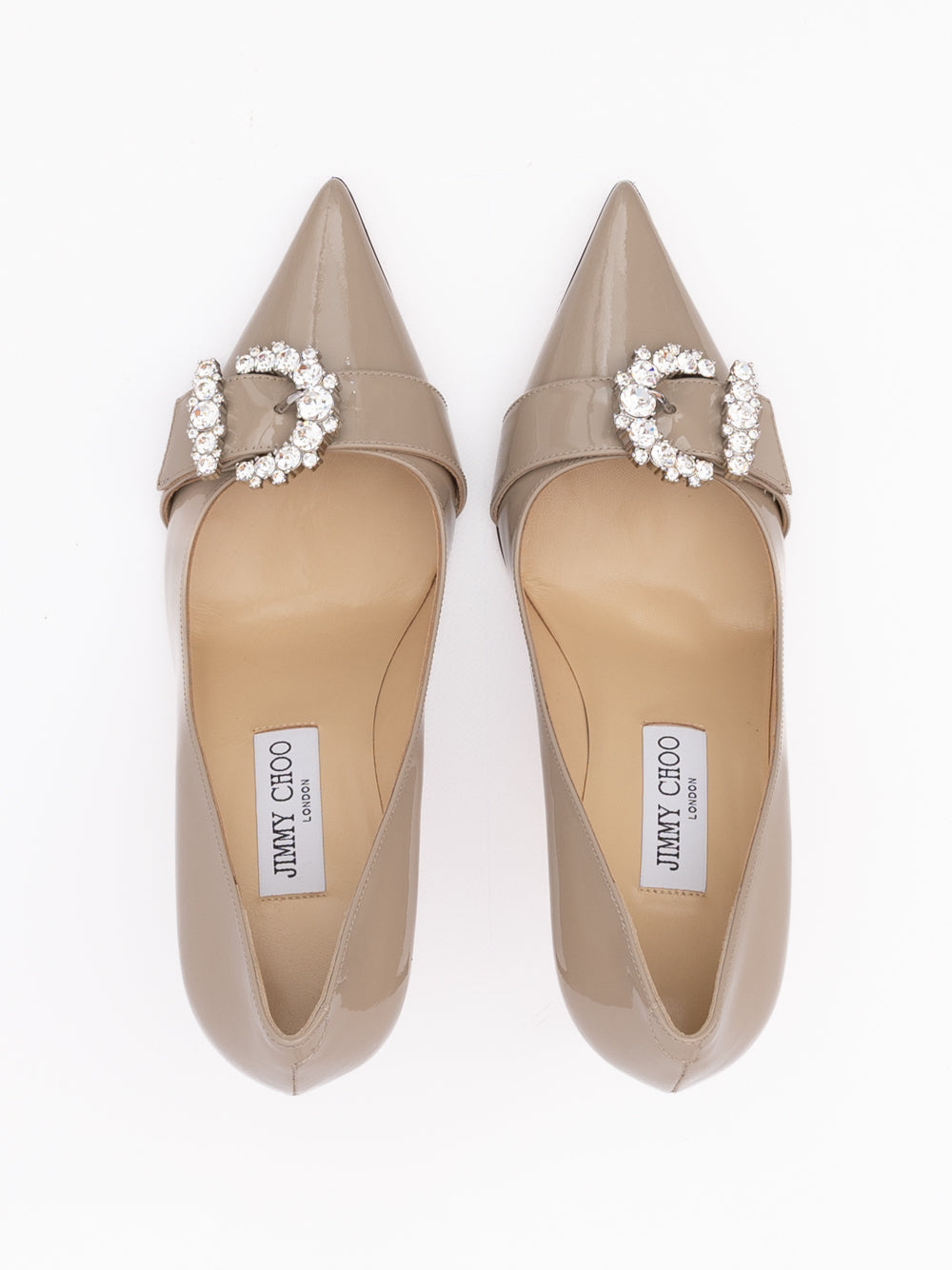 Jimmy Choo Taupe Grey Patent Leather Chery 85 Pumps - Zachava