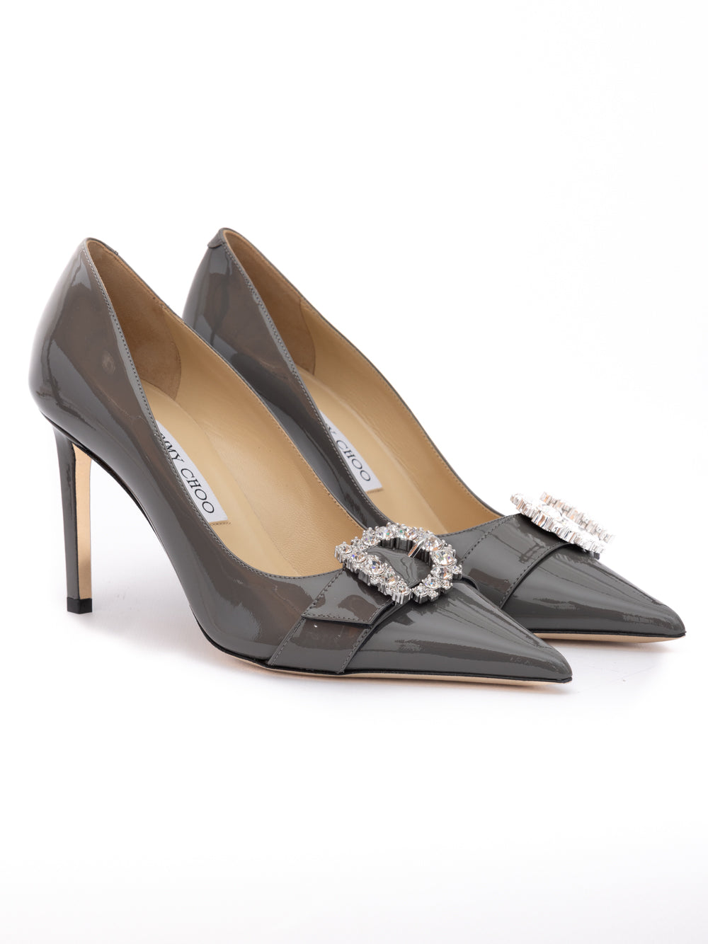 Jimmy Choo Storm Grey Patent Leather Chery 85 Pumps - Zachava