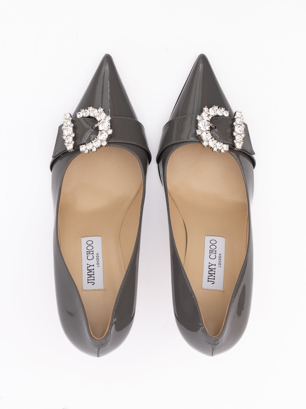 Jimmy Choo Storm Grey Patent Leather Chery 85 Pumps - Zachava
