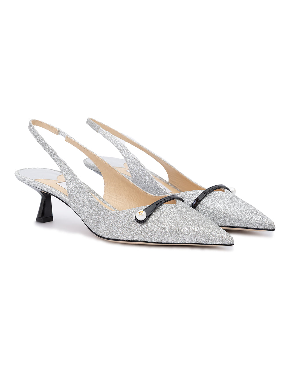 Jimmy Choo Silver Fine Glitter Amita 45 Slingback Pumps - Zachava