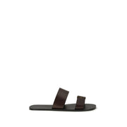 Saint Laurent Brown Calf Leather Bos Taurus Flat Sandals for Men