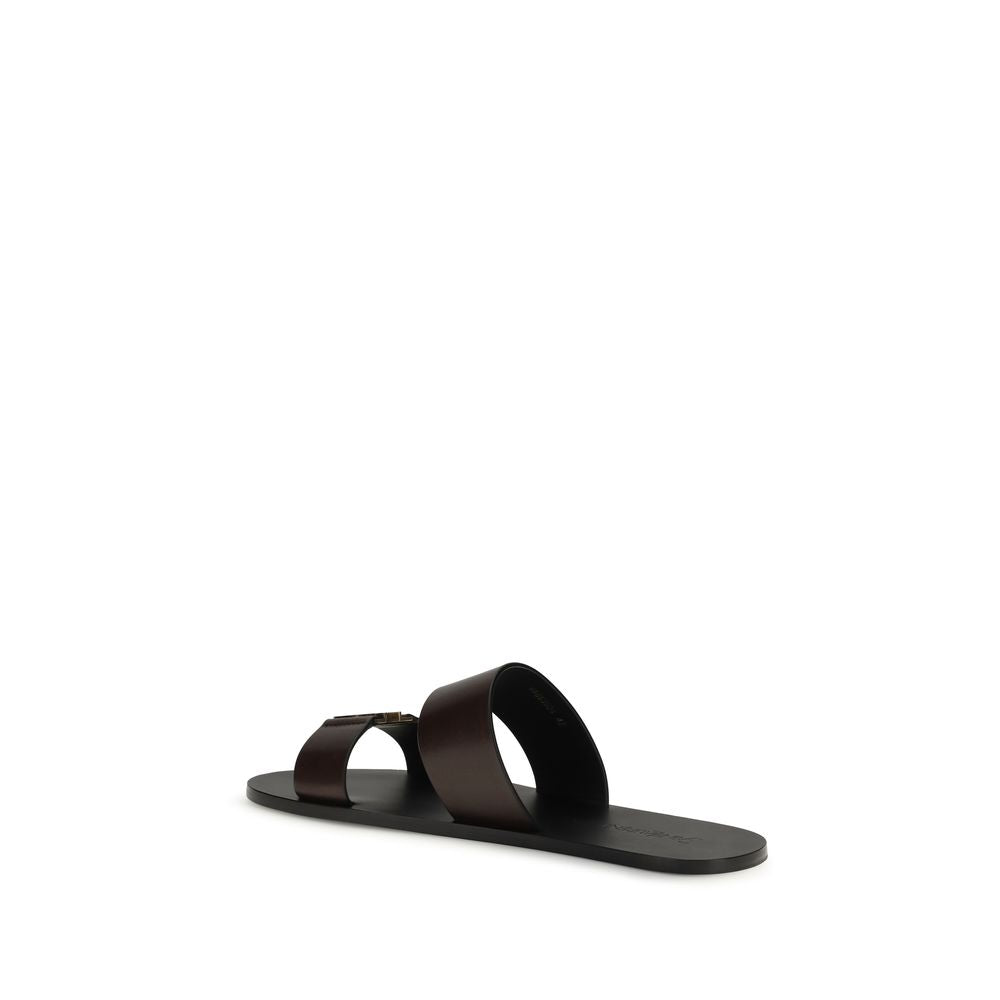 Saint Laurent Brown Calf Leather Bos Taurus Flat Sandals for Men
