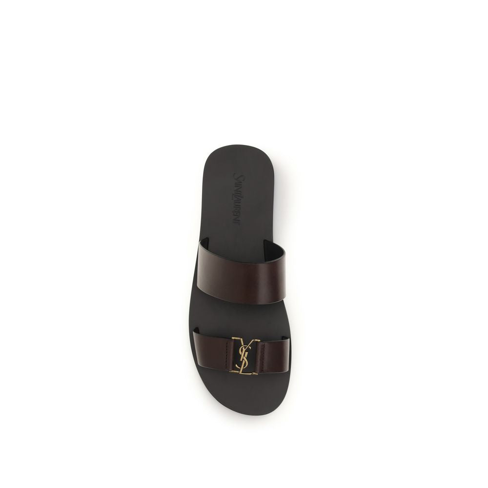 Saint Laurent Brown Calf Leather Bos Taurus Flat Sandals for Men