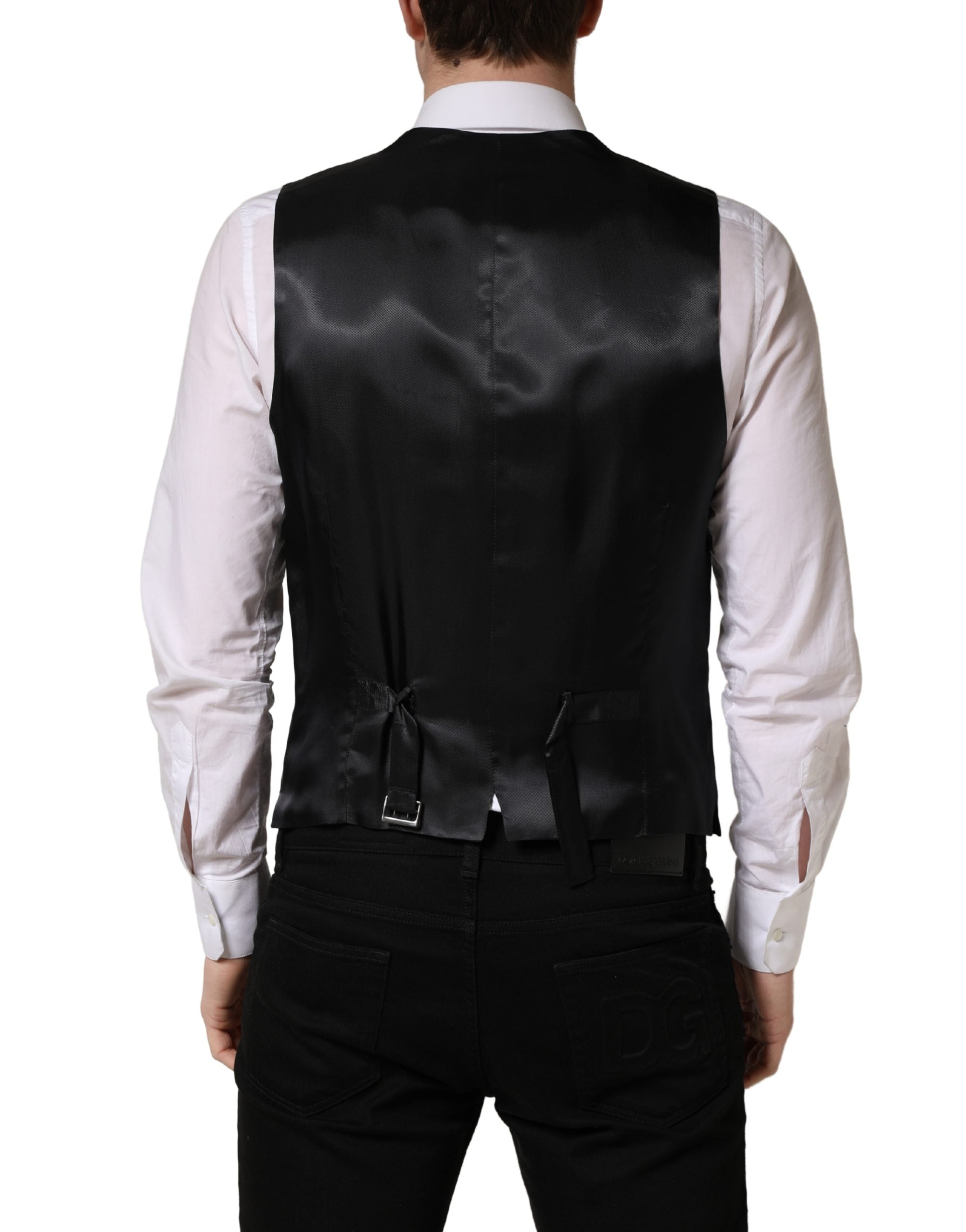 Dolce & Gabbana Black Wool Single Breasted Waistcoat Vest Dolce & Gabbana