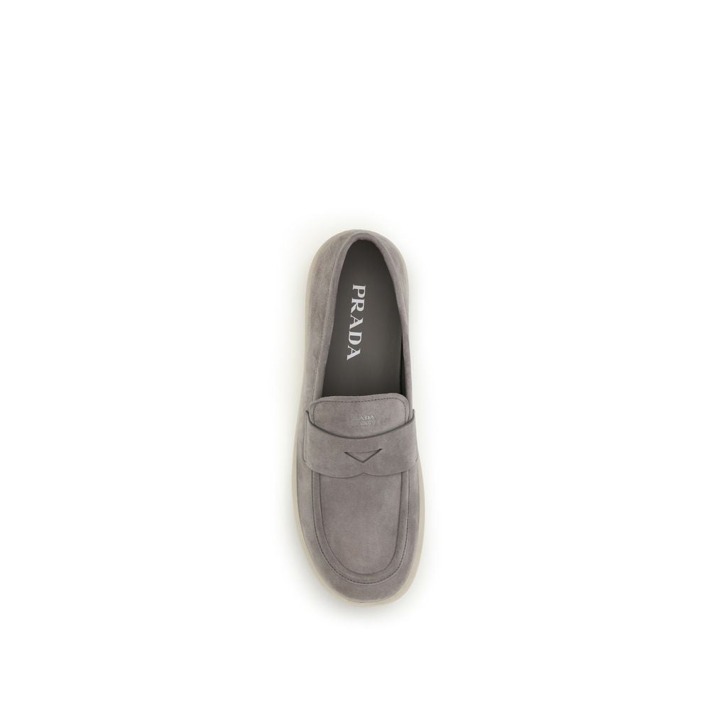 Prada Gray Calf Leather Bos Taurus Slip-On Loafers Prada