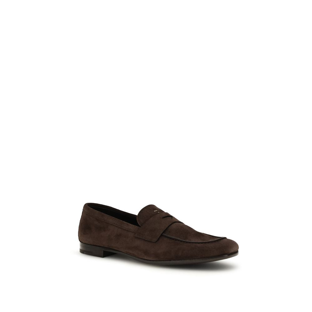 Prada Brown Calf Leather Bos Taurus Slip-On Loafers Prada