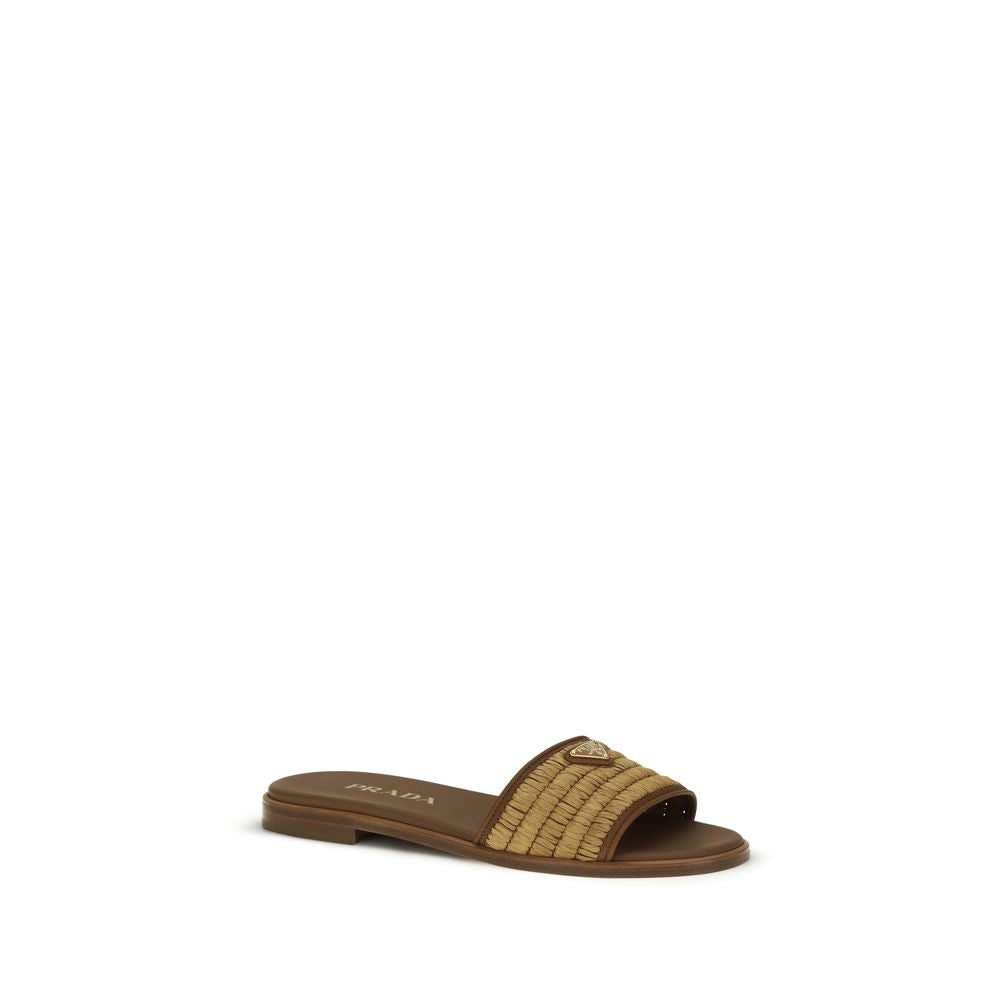 Prada Brown Raffia Slippers Prada