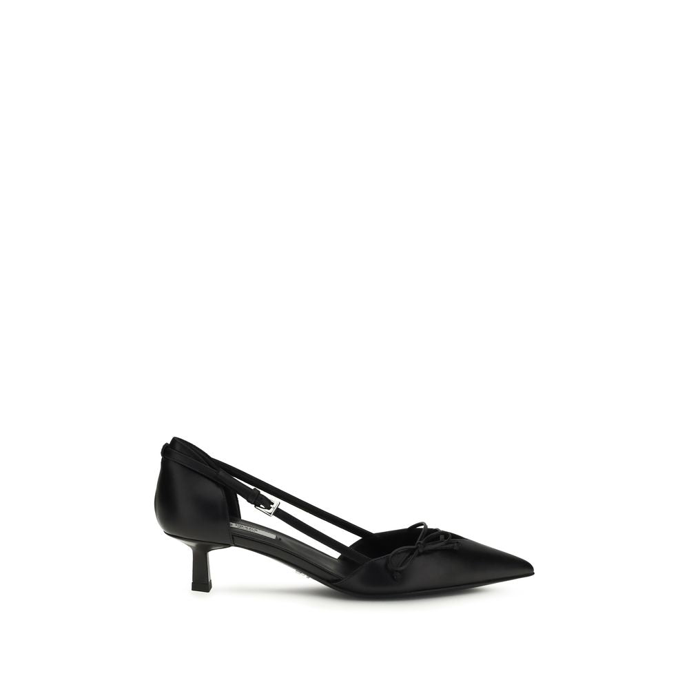 Prada Black Calf Leather Bos Taurus Mid Heel Pumps Prada