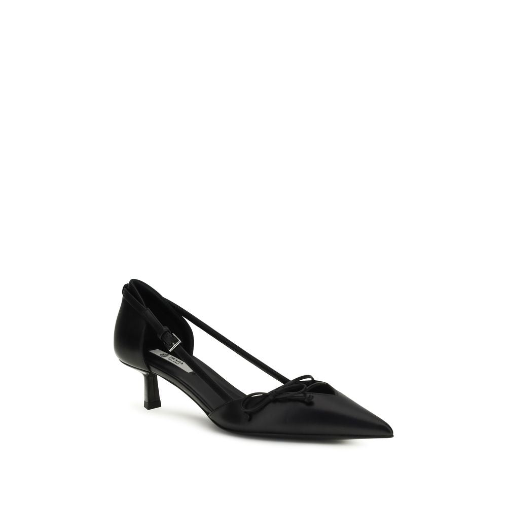 Prada Black Calf Leather Bos Taurus Mid Heel Pumps Prada