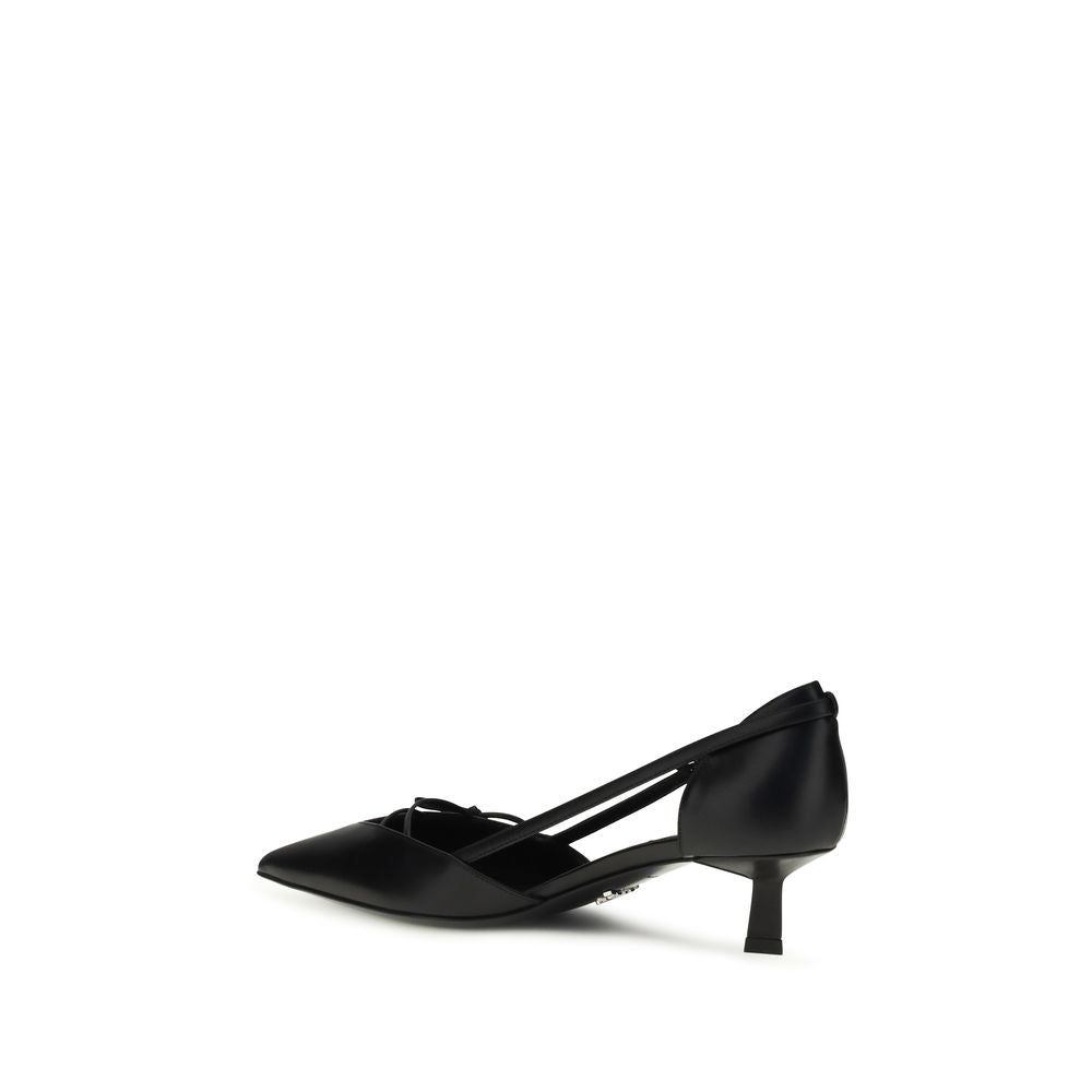Prada Black Calf Leather Bos Taurus Mid Heel Pumps Prada
