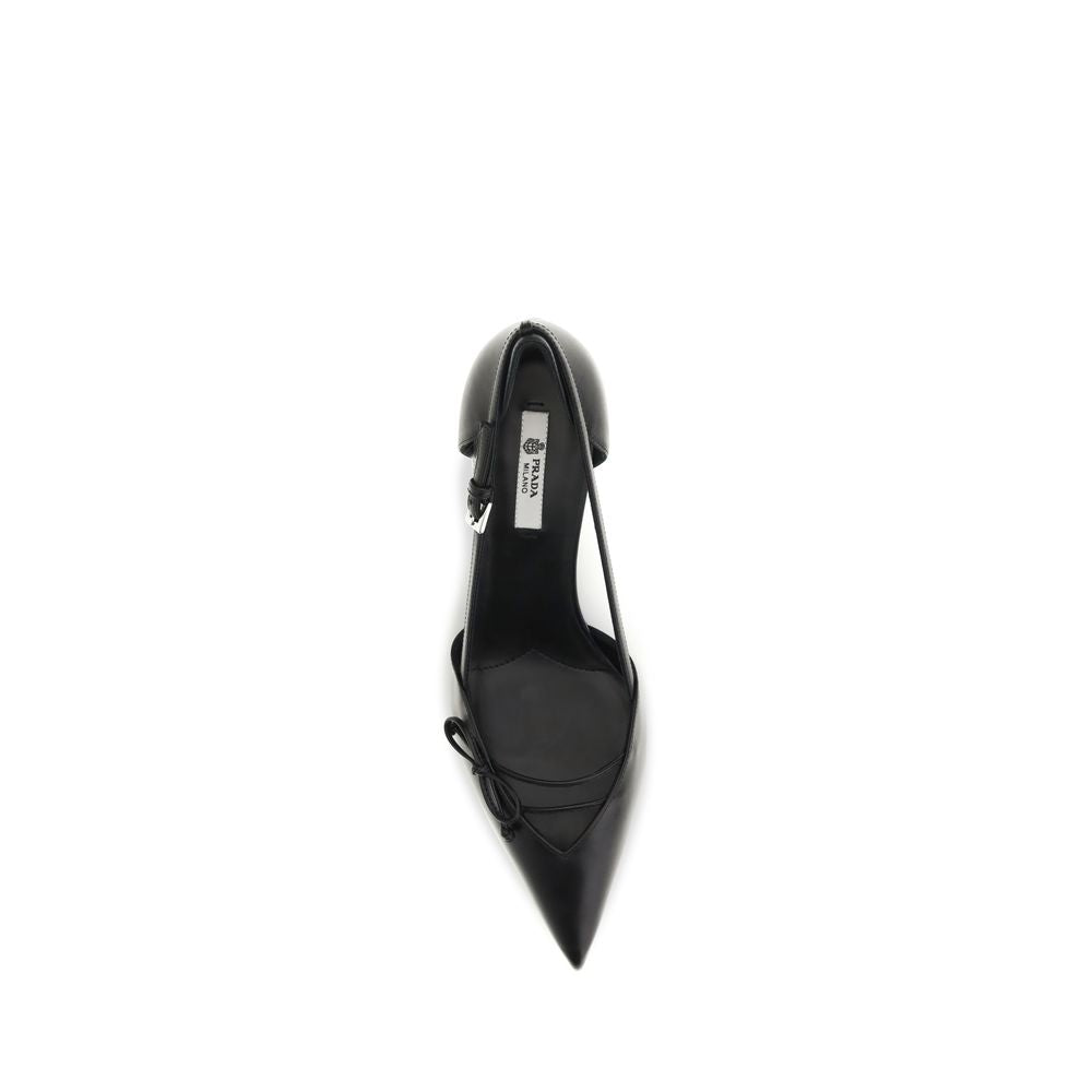Prada Black Calf Leather Bos Taurus Mid Heel Pumps Prada