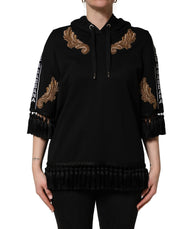 Dolce & Gabbana Black Embroidered Tassel Hooded Sweatshirt Sweater for Women