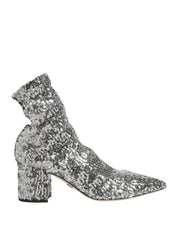 Dolce & Gabbana Silver Sequined Short Boots Stretch Shoes for Women