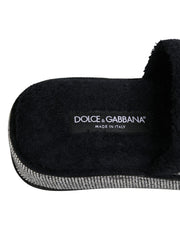 Dolce & Gabbana Black Crystal Embellished Platform Slides Shoes