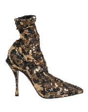Dolce & Gabbana Gold Leopard Sequin Sock Ankle Boots Shoes for Women