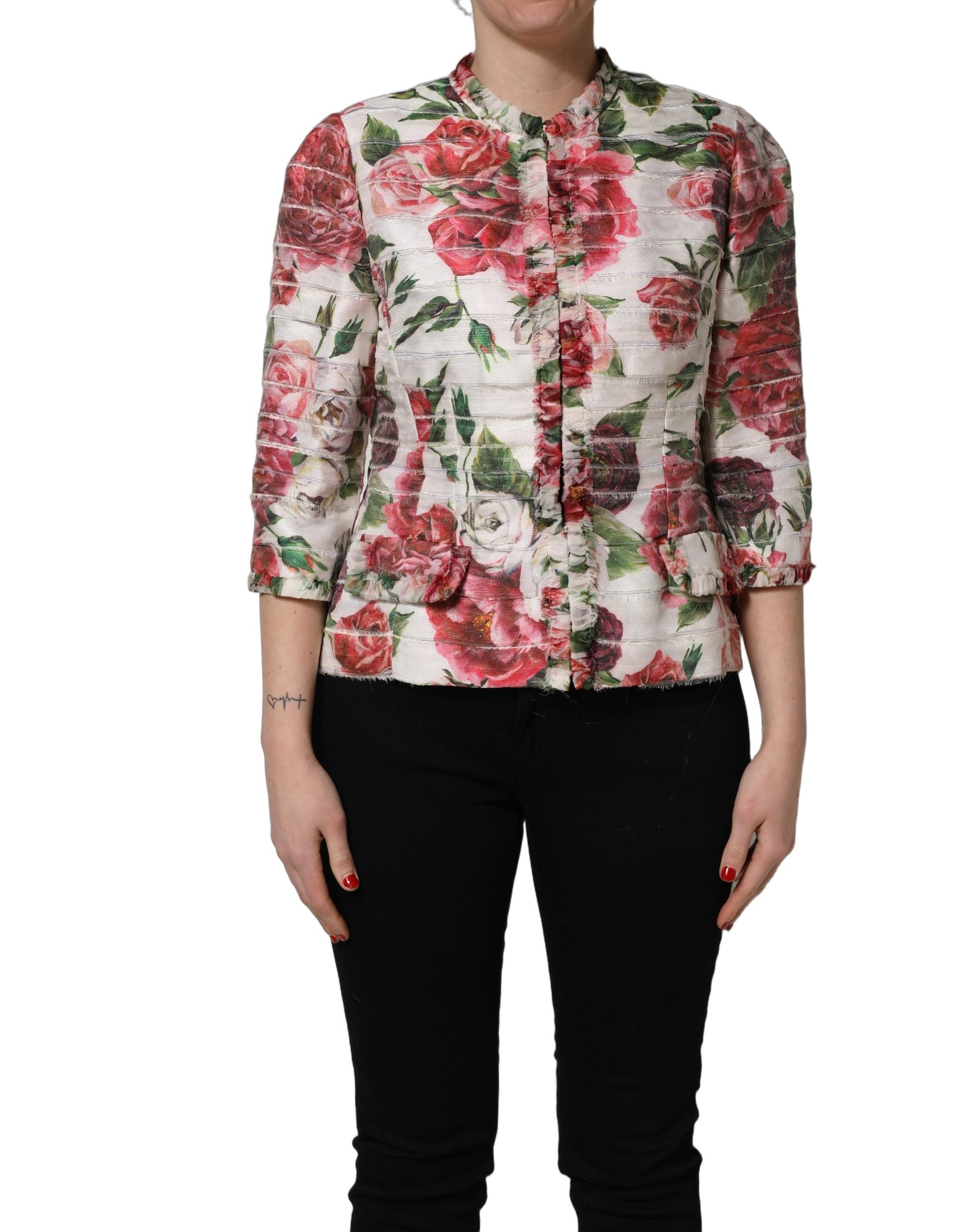 Dolce & Gabbana Multicolor Peony Print Polyester Coat Jacket for Women