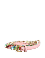 Dolce & Gabbana Pink Leather Crystal Chain Embellished Belt for Women