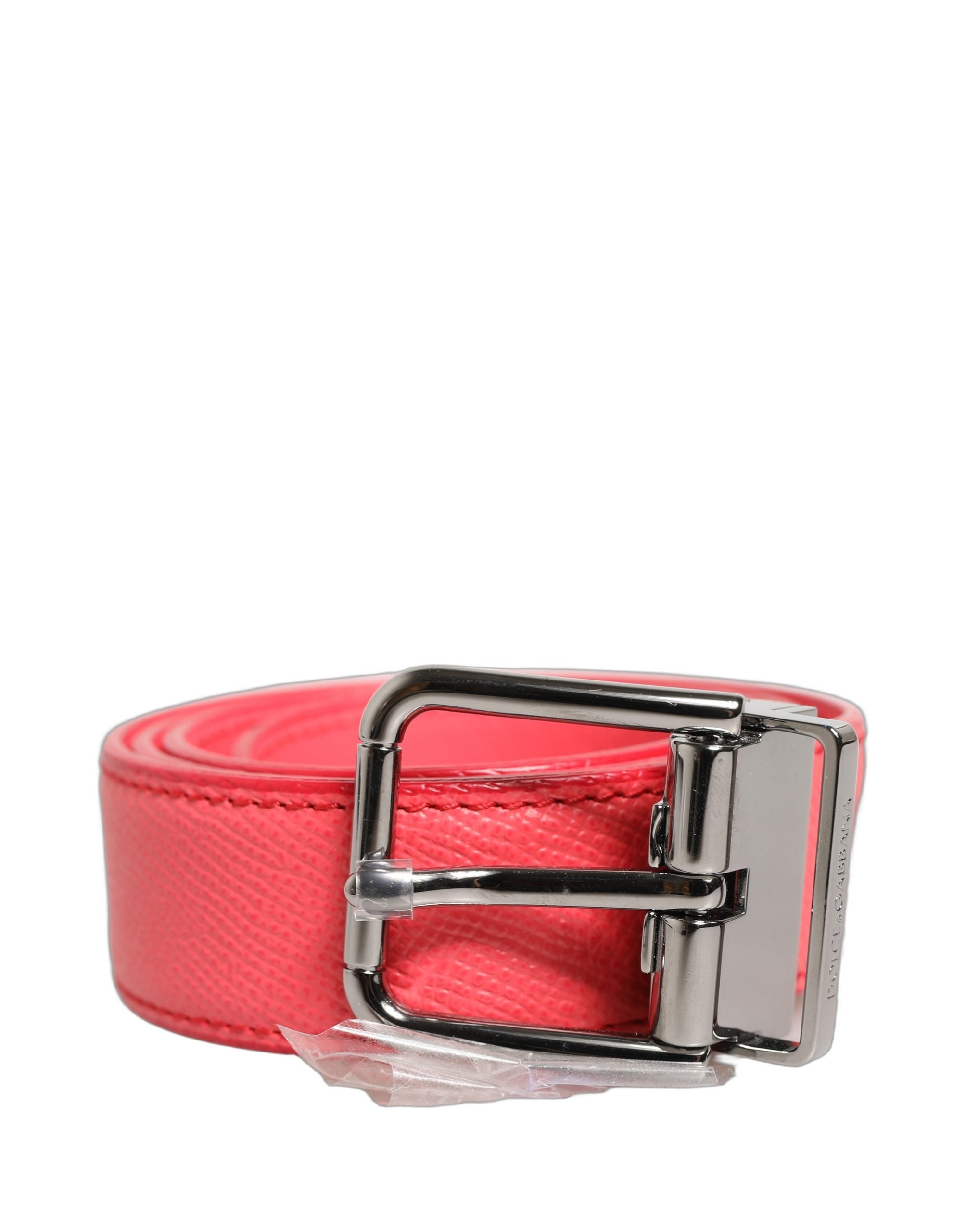 Dolce & Gabbana Pink Lambskin Leather Silver Metal Buckle Belt for Women