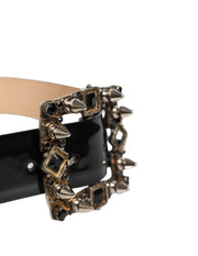 Dolce & Gabbana Black Leather Crystal Metal Buckle Belt for Women
