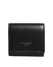 Dolce & Gabbana Black Calfskin Leather Logo Print Bifold CoinPurse Wallet for Women