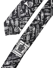 Dolce & Gabbana Black Trumpet Print Silk Adjustable Men Tied Necktie Tie