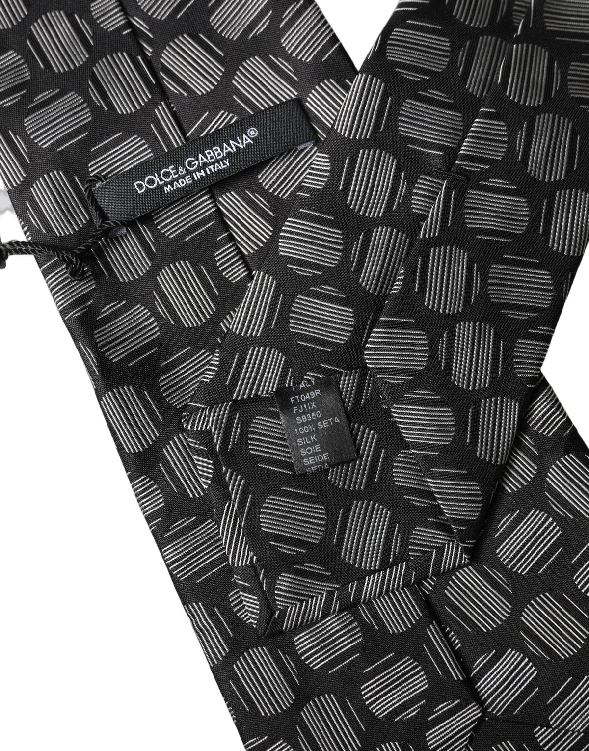 Dolce & Gabbana Dark Gray White Geometric Silk Adjustable Women Necktie Tie
