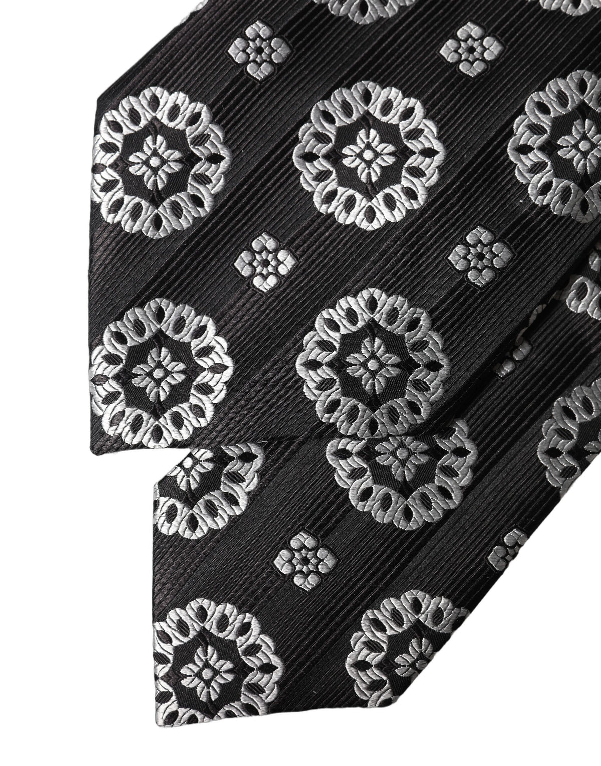 Dolce & Gabbana Dark Gray White Floral Silk Adjustable Women Necktie Tie