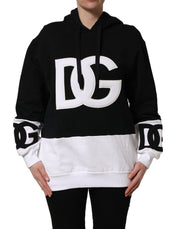 Dolce & Gabbana BlackWhite Appliqué Hooded Sweatshirt Sweater for Women