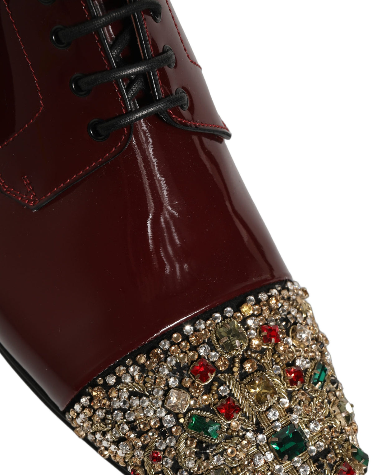 Dolce & Gabbana Maroon Embellished Derby Dress Formal Shoes