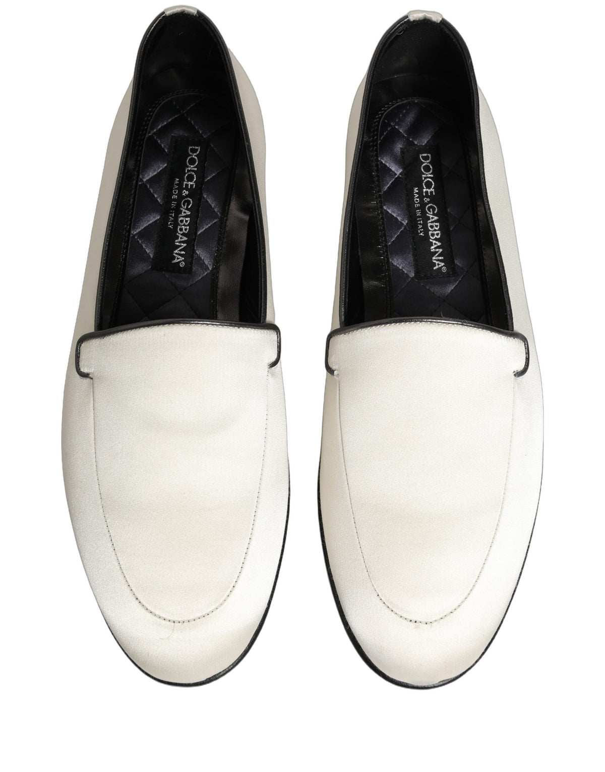 Dolce & Gabbana White Satin Logo Slip On Flats Loafers Shoes