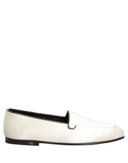 Dolce & Gabbana White Satin Logo Slip On Flats Loafers Shoes
