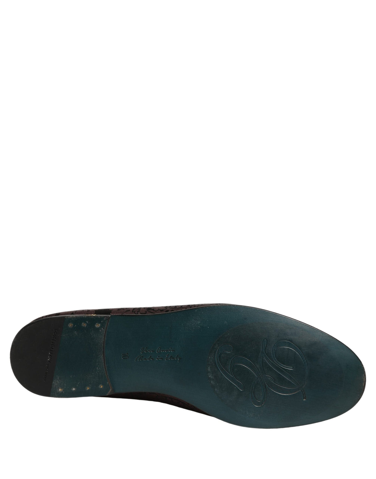 Dolce & Gabbana Maroon Jacquard Leather Slip On Loafers Shoes