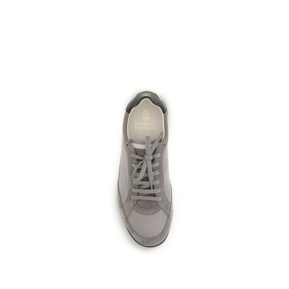Brunello Cucinelli Gray Calf Leather Bos Taurus Sneakers for Men