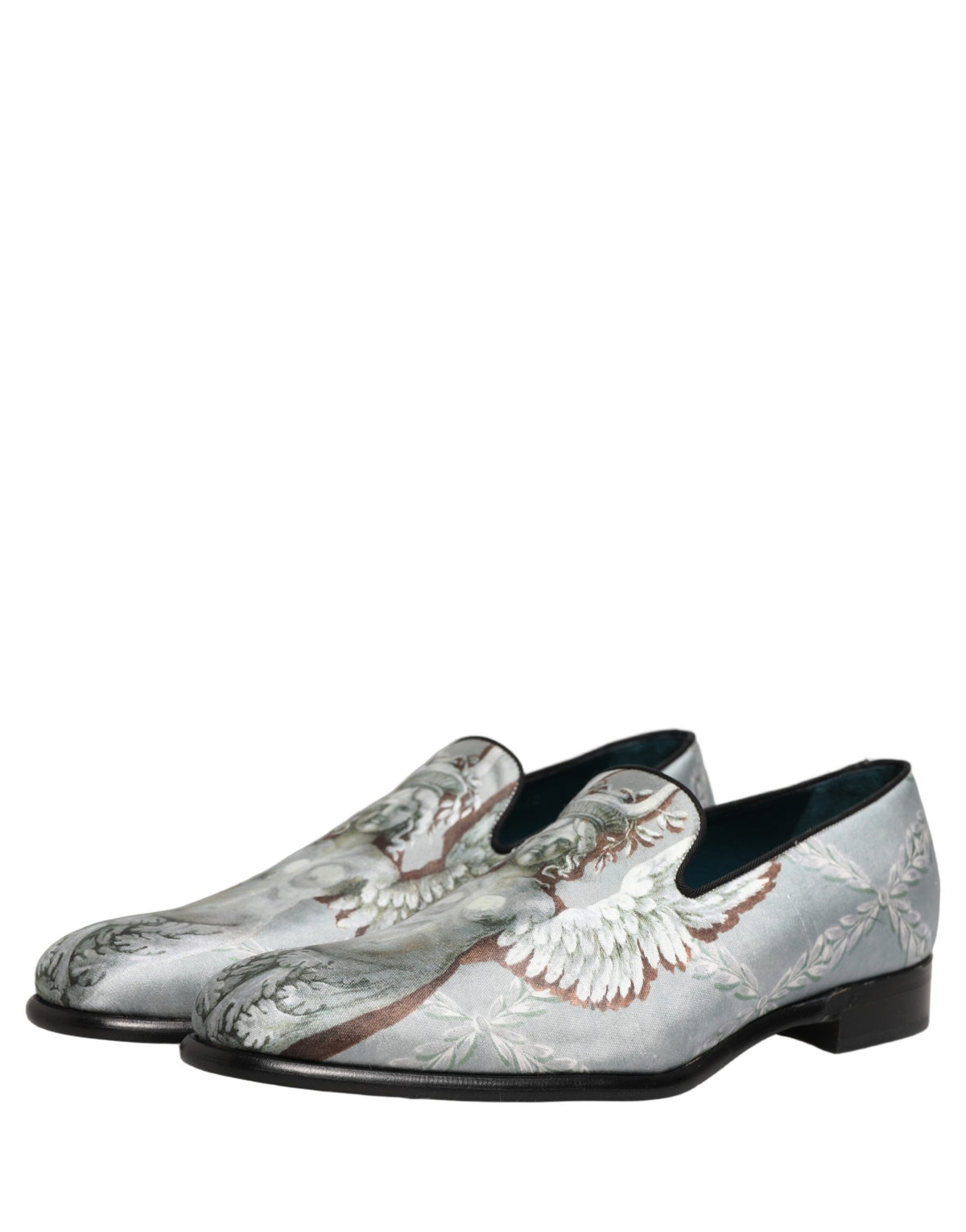 Dolce & Gabbana Gray Baroque Angel Velvet Men Loafers Shoes