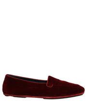 Dolce & Gabbana Maroon Velvet Slip On Men Flats Loafers Shoes