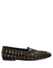 Dolce & Gabbana Black Gold Embellished Slip On Loafers Shoes