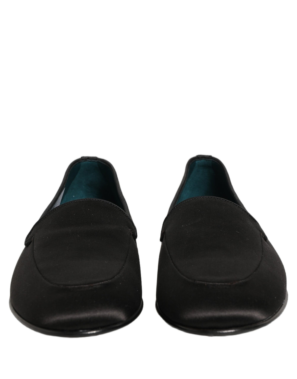 Dolce & Gabbana Black Satin Logo Slip On Flats Loafers Shoes