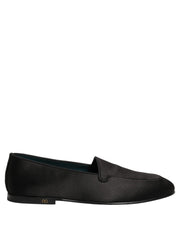 Dolce & Gabbana Black Satin Logo Slip On Flats Loafers Shoes