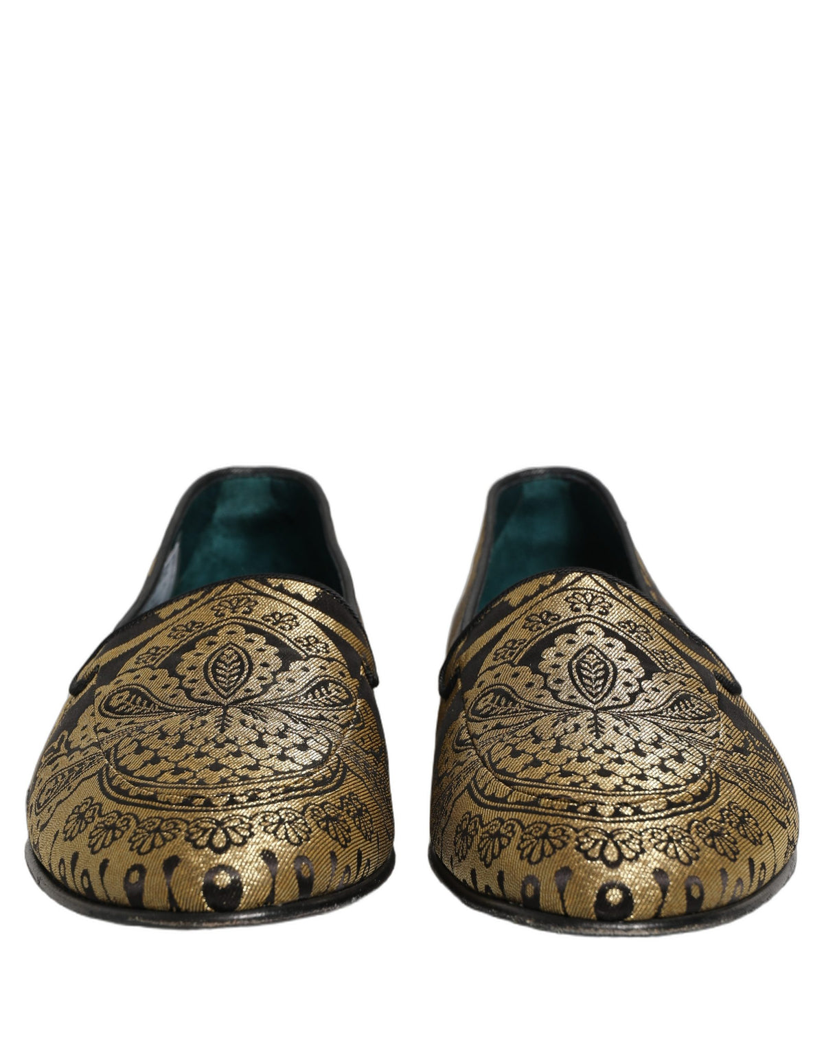 Dolce & Gabbana Gold Jacquard Leather Slip On Loafers Shoes