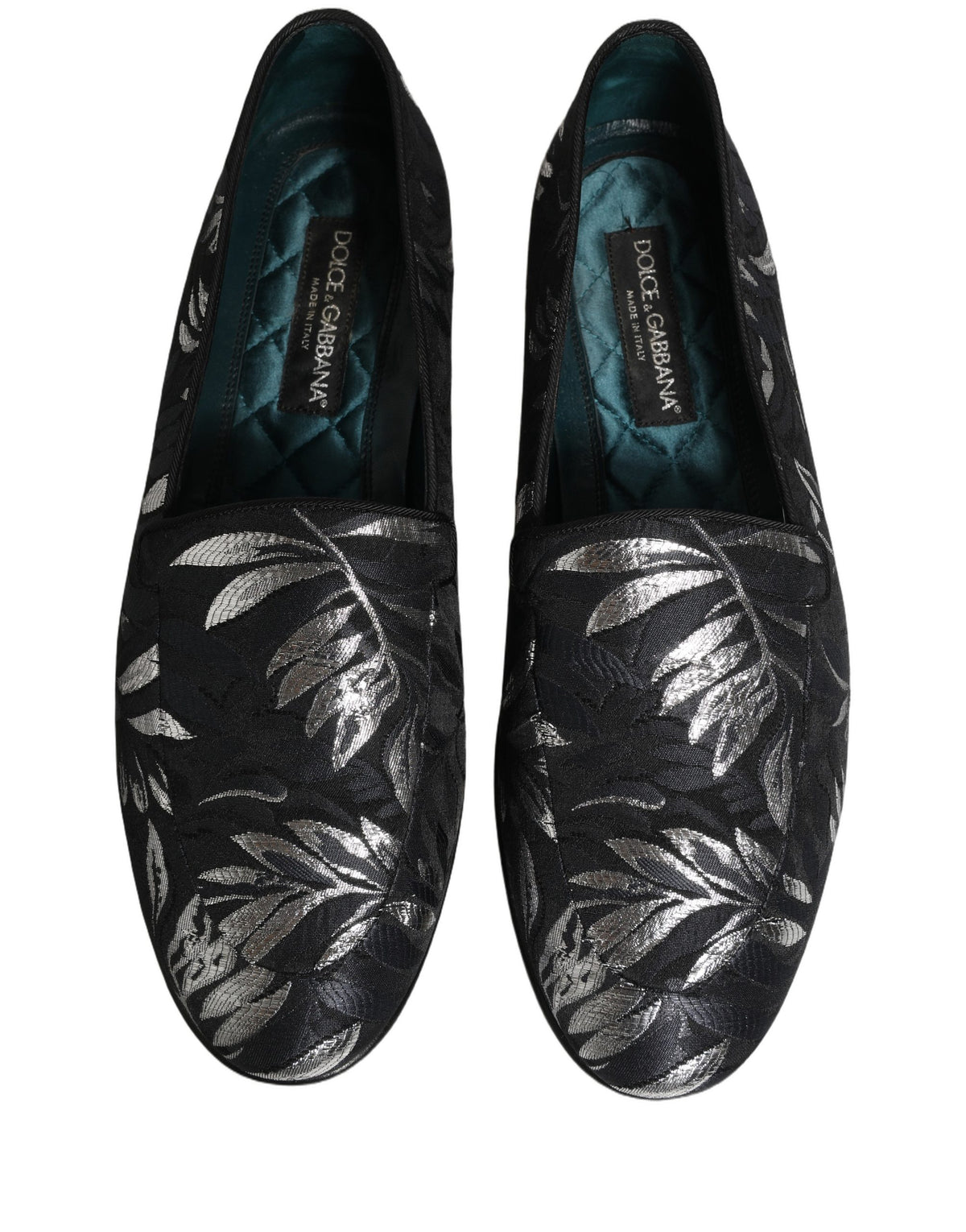 Dolce & Gabbana Black Leaf Embroidery Dress Men Loafers Shoes