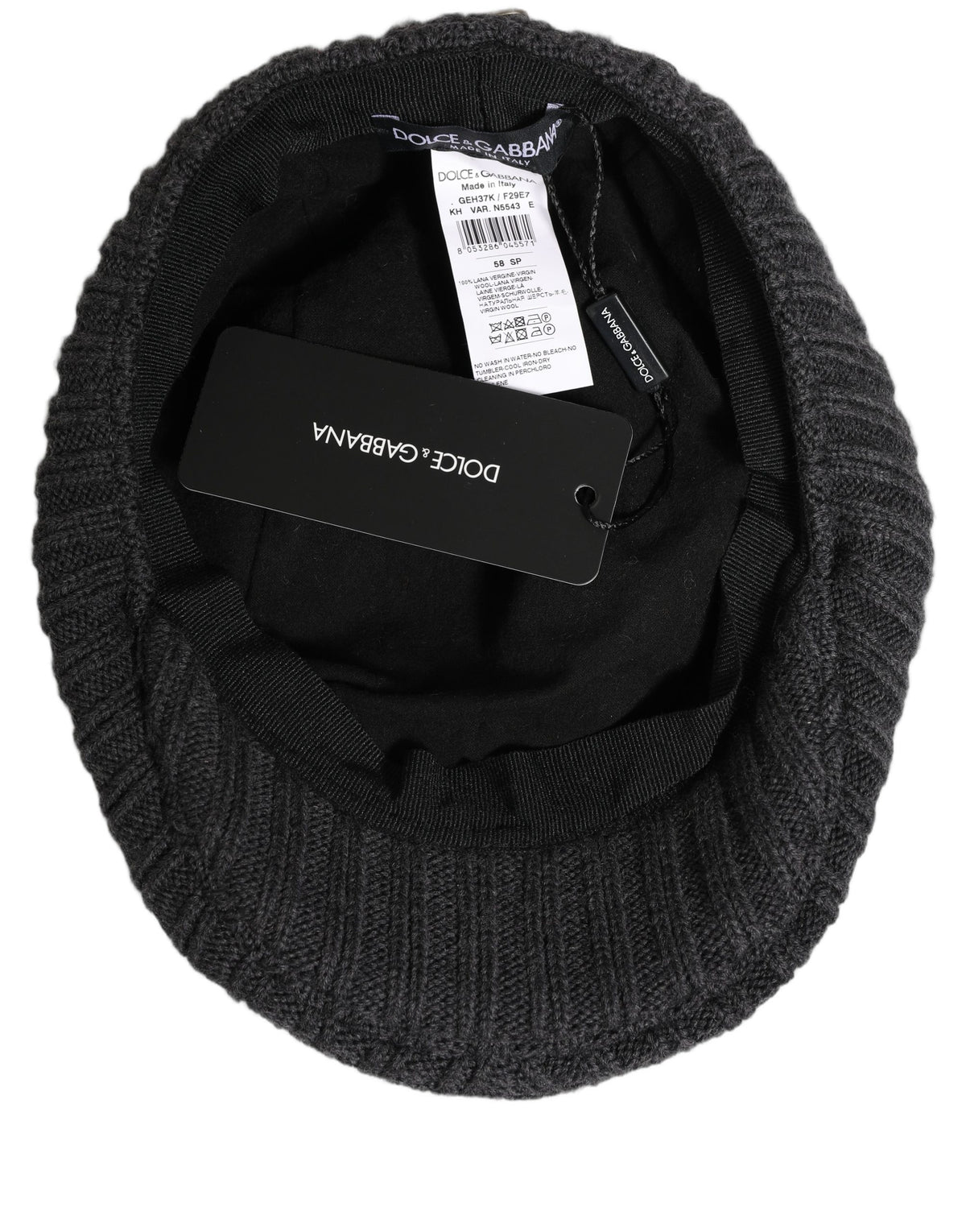 Dolce & Gabbana Men Dark Gray Wool Knitted Newsboy Capello Hat