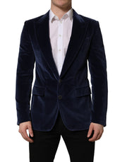Dolce & Gabbana Blue Velvet Single Breasted Blazer Jacket