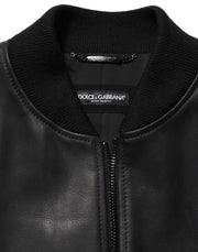 Dolce & Gabbana Black Leather Full Zip Men Biker Jacket