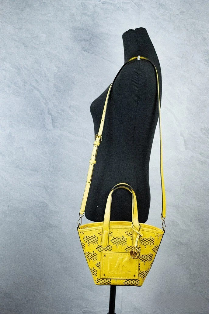 Michael Kors Kimber Small Daffodil Leather 2-In-1 Zip Tote Messenger Bag Purse